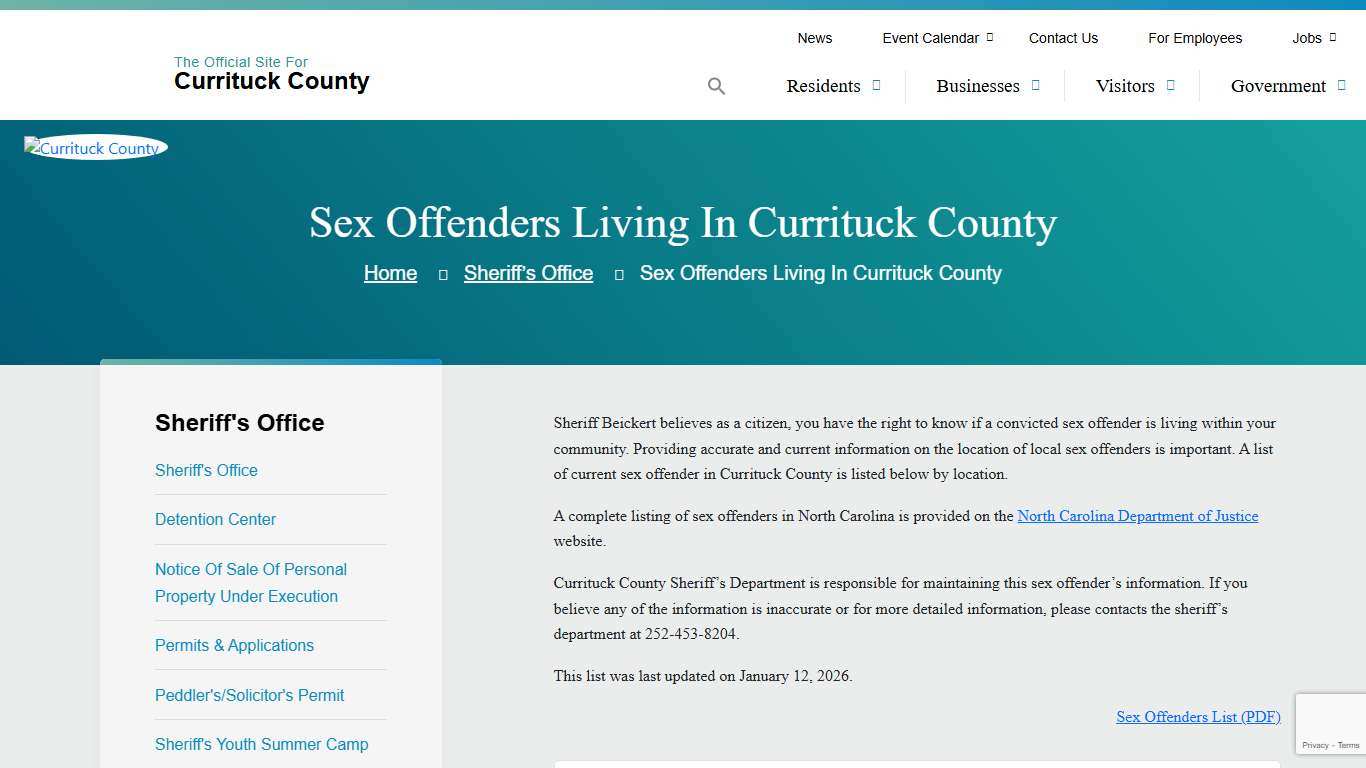 Sex Offenders Living in Currituck County - Currituck County