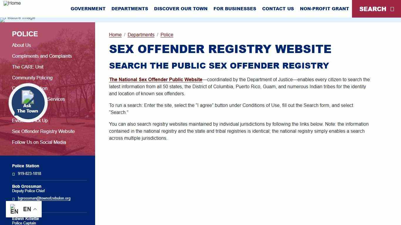 Sex Offender Registry Website Town of Zebulon, NC