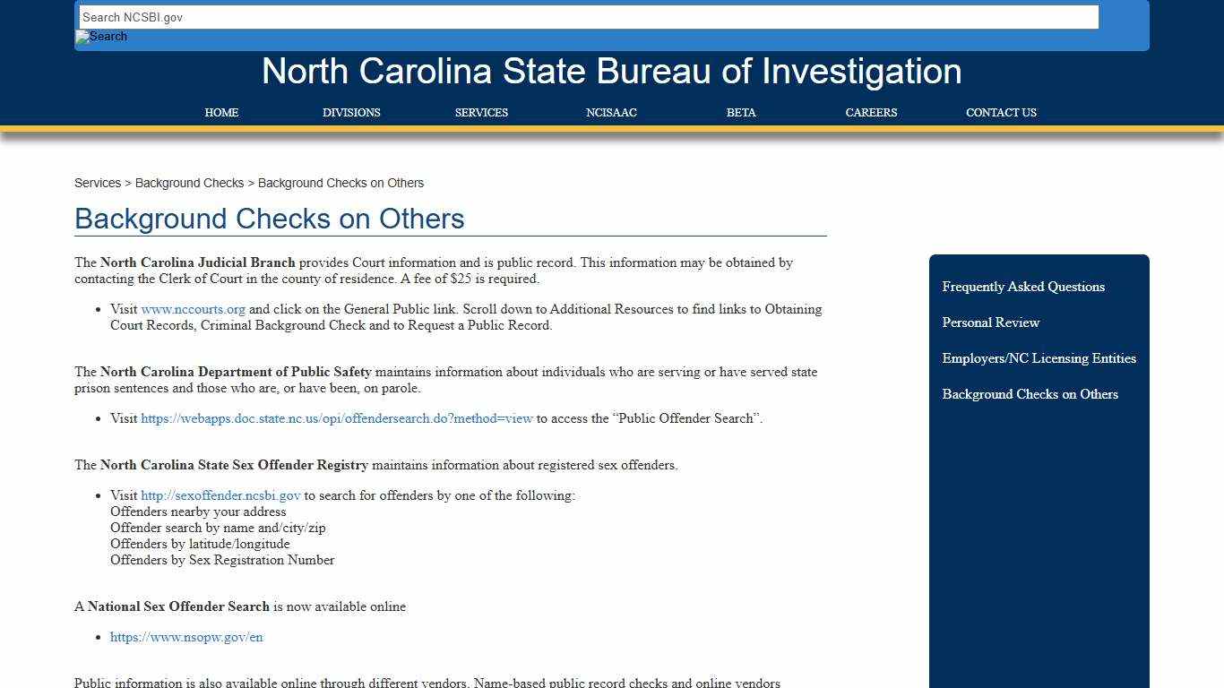 NCSBI - Background Checks on Others